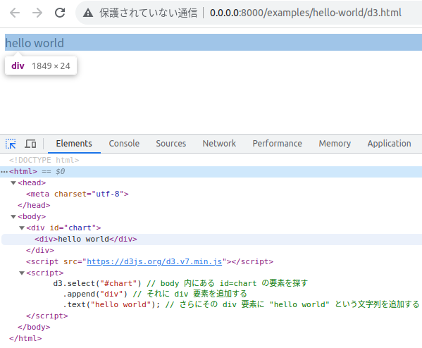 hello-world (本家D3) の実行結果